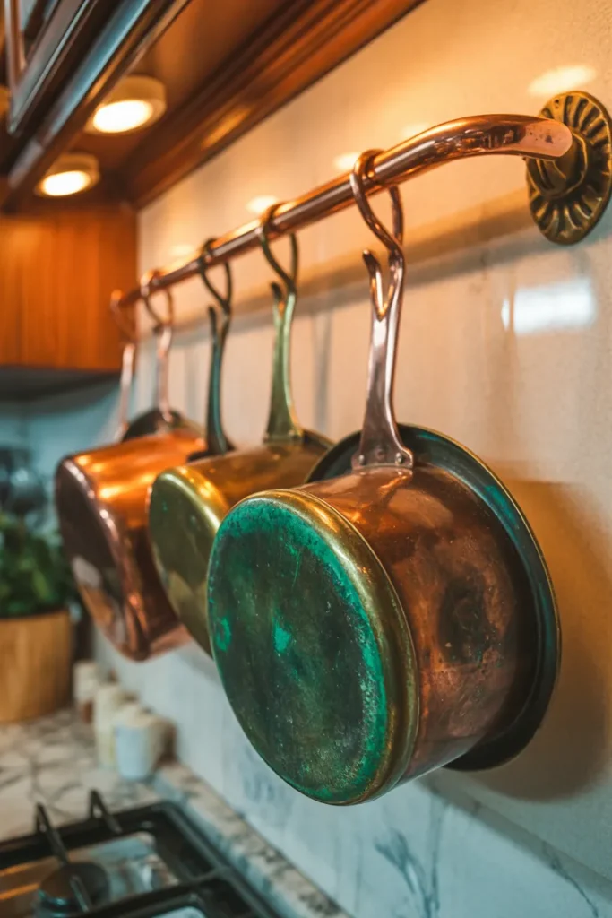 Over-the-Sink Vintage Copper Pot Rail