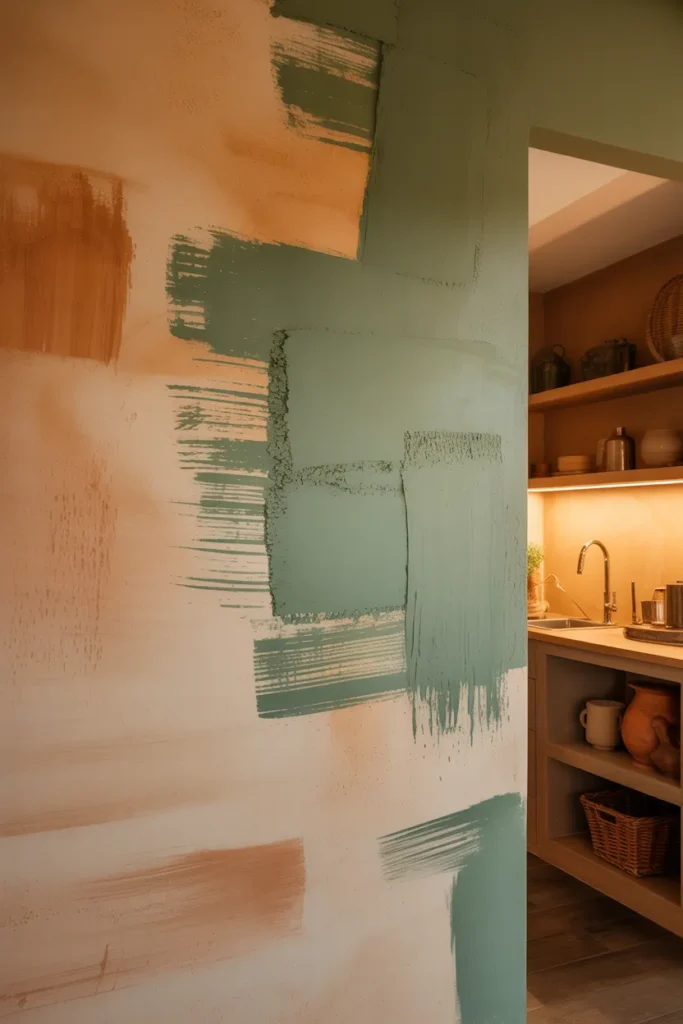 Partial Limewash Wall with Visible Brush Variations