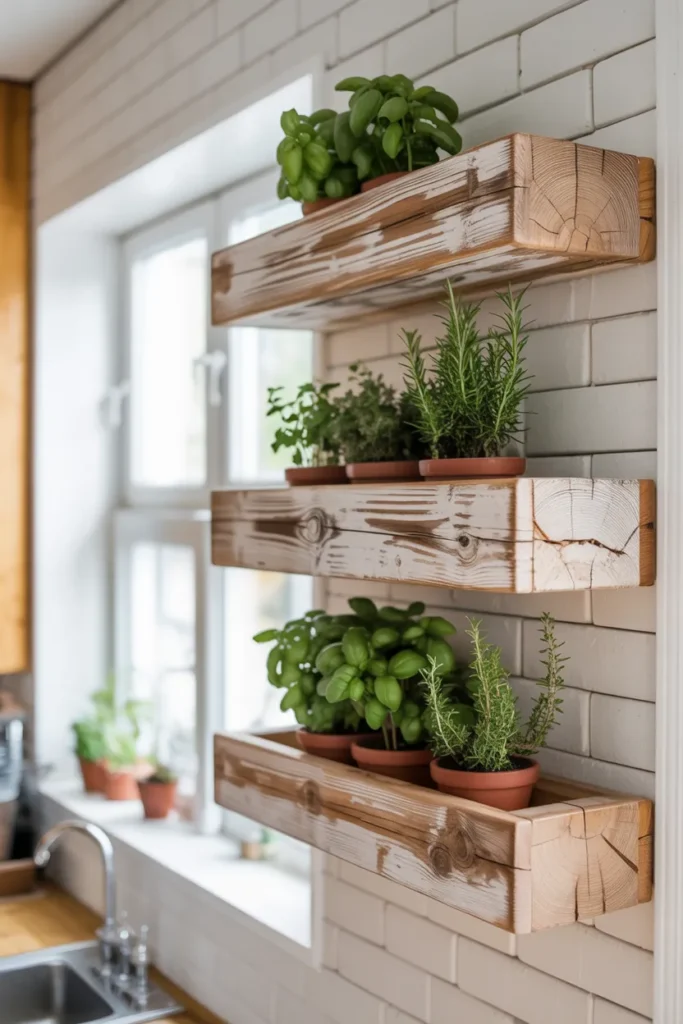 Reclaimed Wood Floating Herb Racks