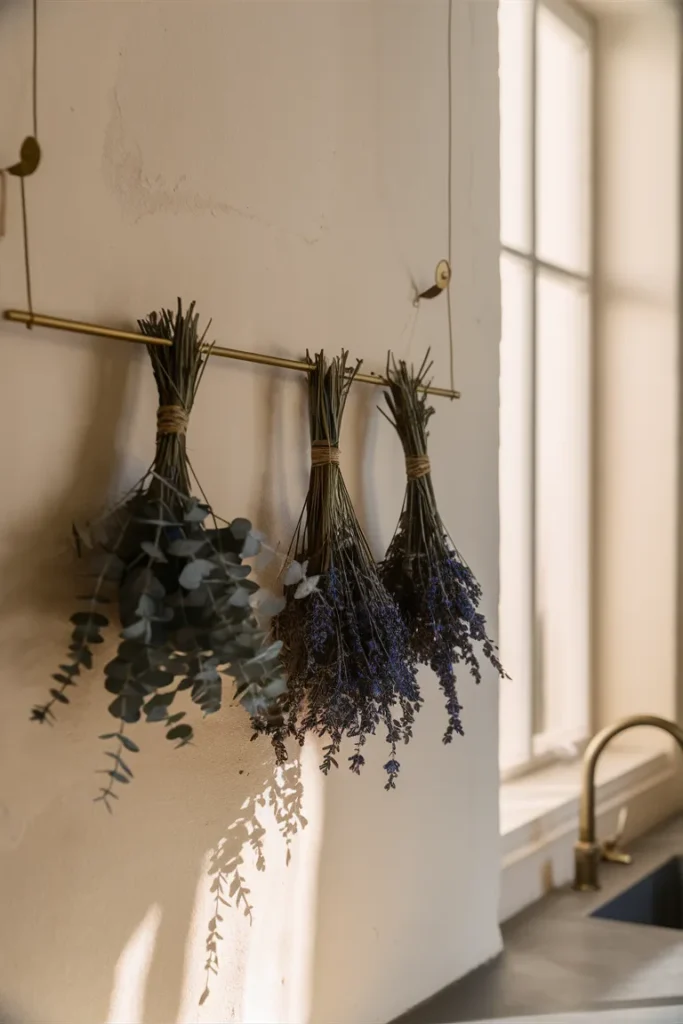 Brass Rail with S-Hooks for Dried Florals