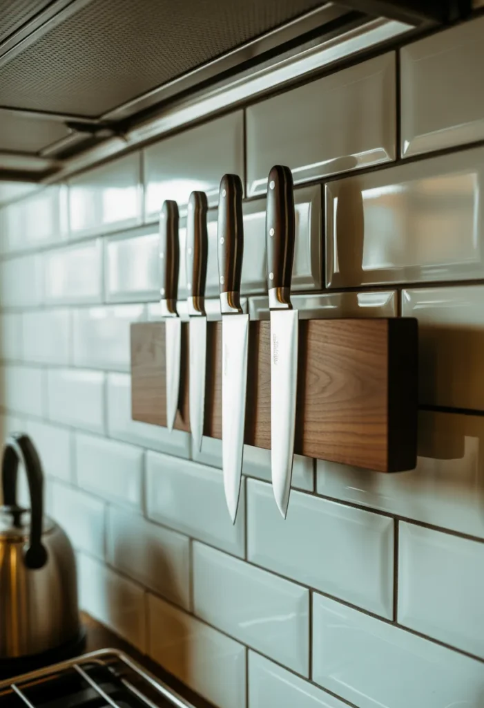 Horizontal Magnetic Knife Strip in Walnut