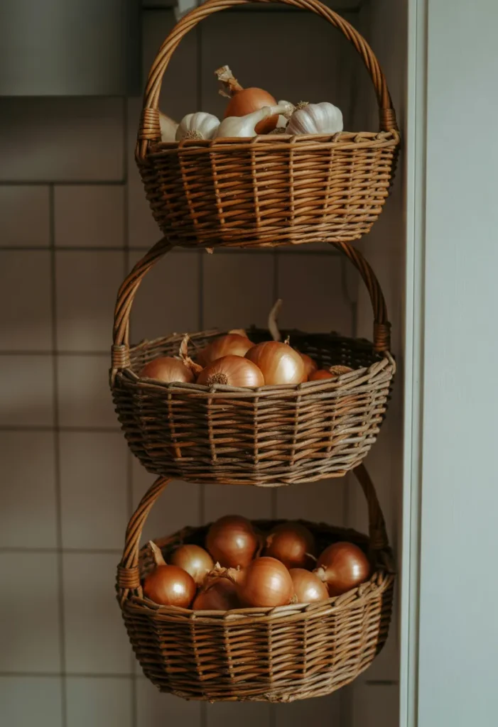 Hanging Woven Garlic and Onion Baskets