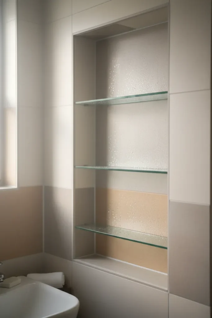 Recessed Glass Shelving with Polished Edges