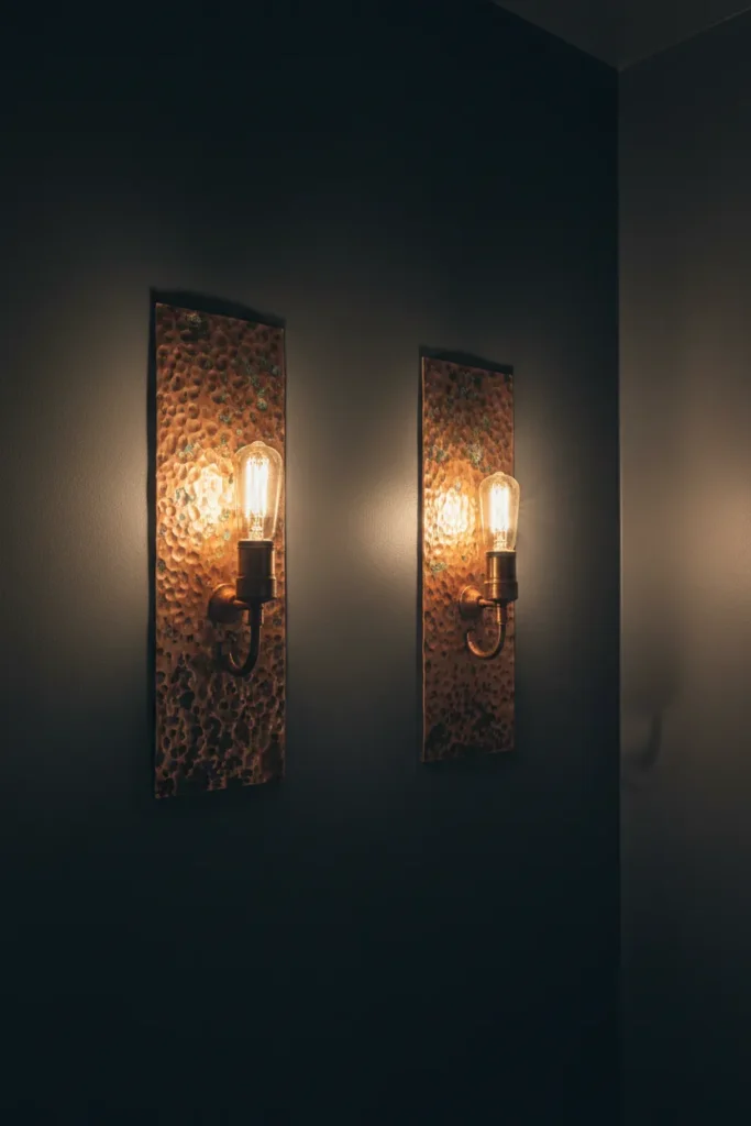 Hammered Metal Sconces for Warm Side-Lighting
