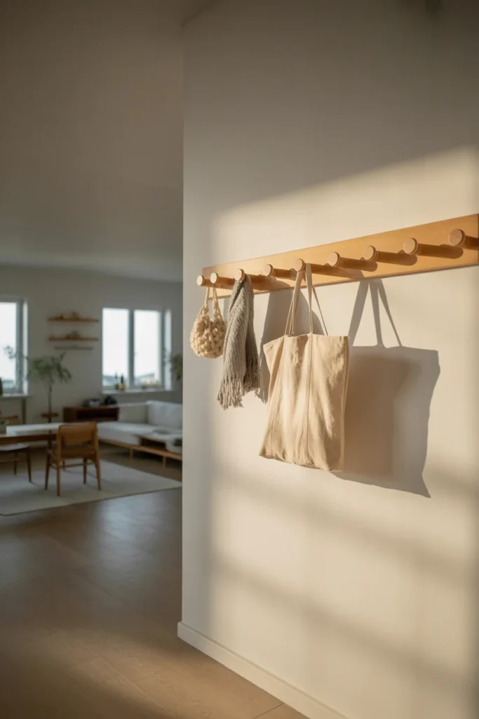 scandinavian interior wall with half-painted tone shift, ultra wide perspective, angled lighting showing contrast between upper and lower sections, close-up of uneven paint line and minor scuffs, daylight and evening lighting variation, neutral palette, 35mm lens